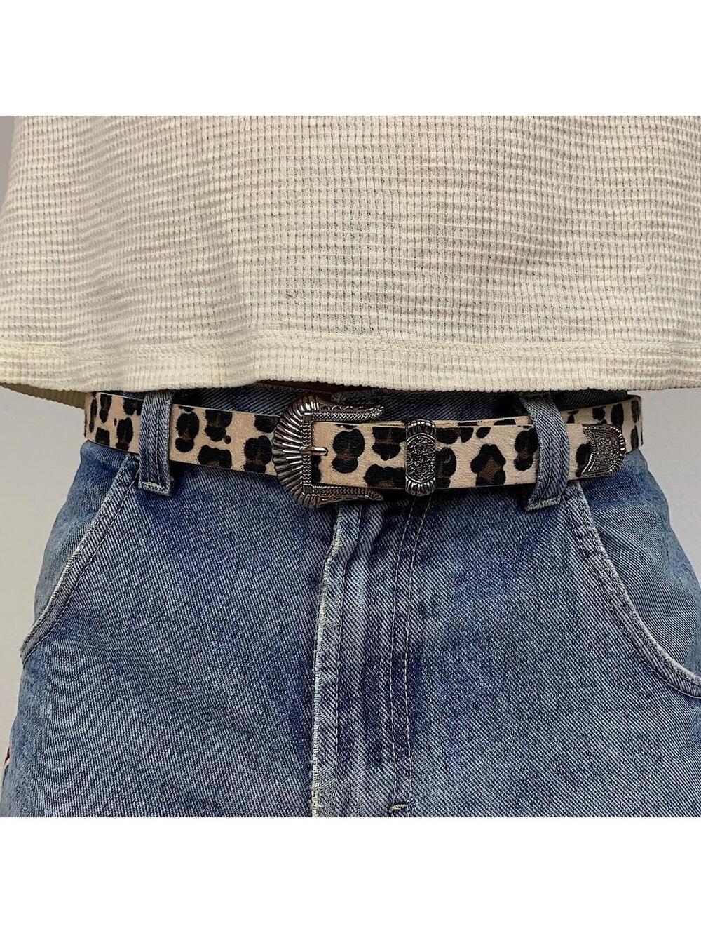 Cheetah Tan Brown Cheetah Fur American Western boho indie belt - Picture 5 of 8